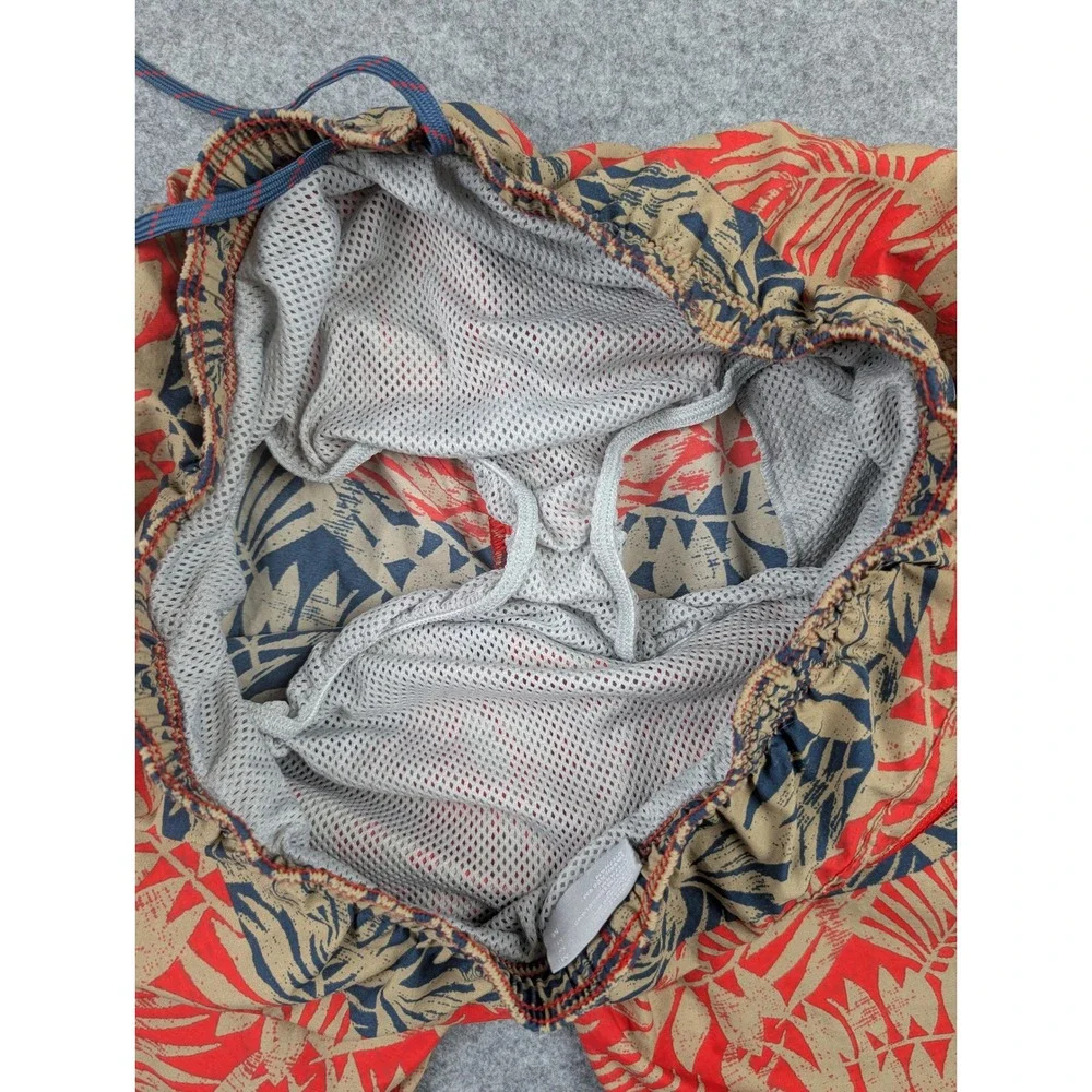 Columbia Mens Tropical Palm Print Swim Trunks Red Navy Board Shorts Size Medium